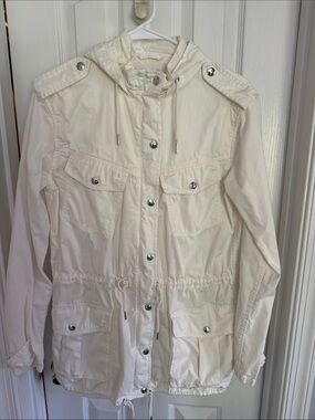 Aritzia White Hooded Utility Jacket